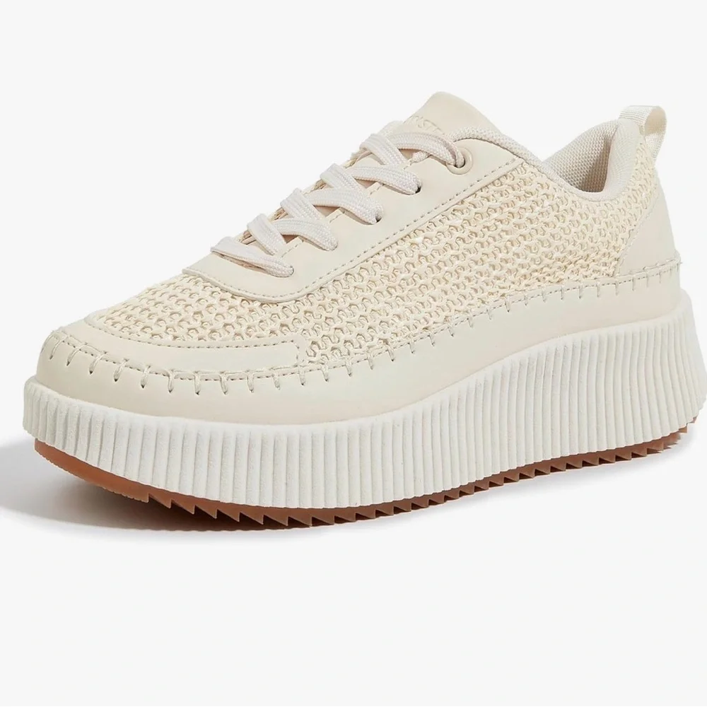 Elegant Cream Platform Sneakers for Women - Picture 3 of 10